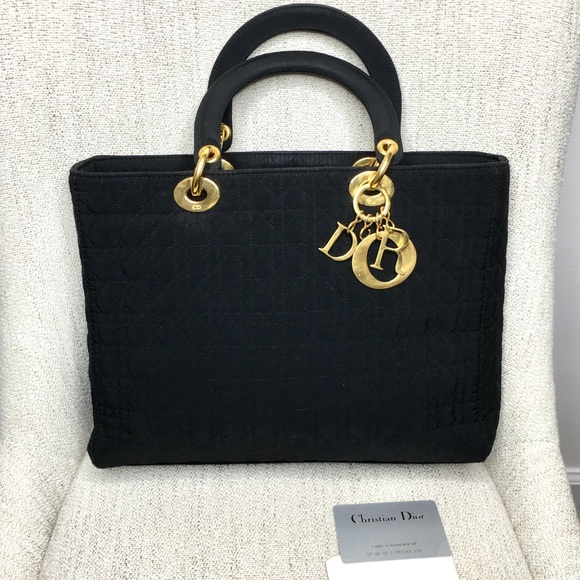 Authentic Christian Dior Lady Dior Canage Handbag black nylon canvas - Picture 2 of 16